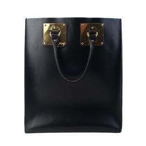 Average Condition Sophie Hulme Black Leather Handbag with Gold Hardware